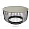 30" Black Metal Open Frame Wire Geometric Coffee Table with Silver Aluminum Top